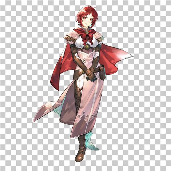 نقاشی انیمه زن زیبا با شنل و موهای قرمز
