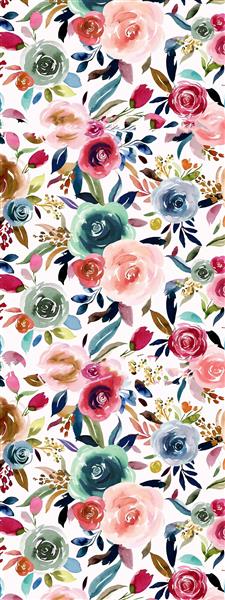 طرح شال آبرنگی با گلهای نقاشی شده پترن آماده برای پارچه و چاپ شال