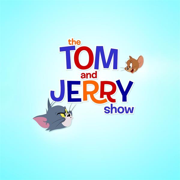 لوگوی کارتون تام و جری در پس زمینه آبی