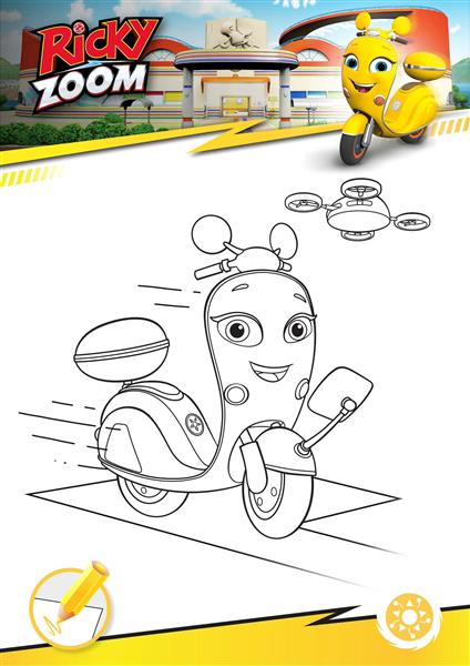 کارتون ریکی زوم عکس رنگ آمیزی موتور زرد