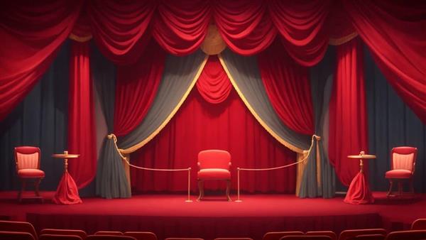تالار نیمه روشن تئاتر با نمای سرخ رنگ