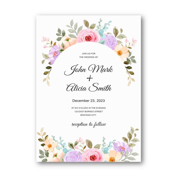 کارت دعوت عروسی با گل آبرنگ رنگارنگ