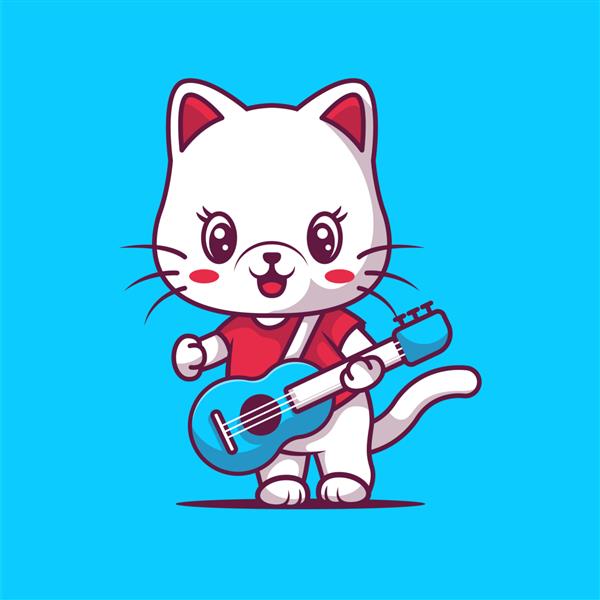 تصویر گربه ناز در حال نواختن گیتار