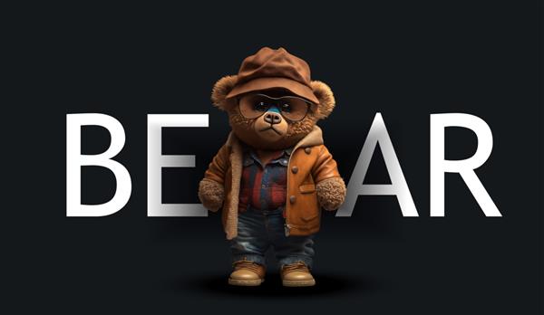 خرس عروسکی ناز با کلاه شلوار ژاکت قهوه ای تصویر خنده دار و جذاب از خرس عروسکی