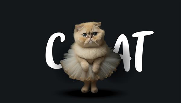 گربه رقصنده باله ناز عروسک گربه زیبا روی پس‌زمینه مشکی تصویر وکتور حیوان خانگی شایان ستایش خنده‌دار قالبی برای طراحی لباس یا برچسب