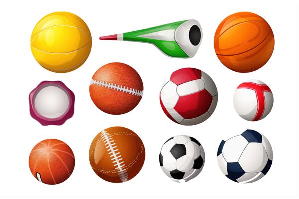 توپ های ورزشی جدا شده بر روی تصویر وکتور کارتونی پس زمینه