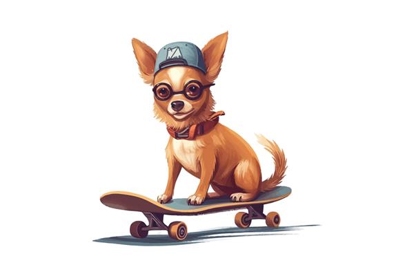 اسکیت بورد خنده دار سگ سواری جدا شده بر روی تصویر وکتور کارتونی پس زمینه