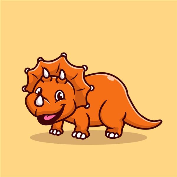 تصویر آیکون کارتونی خندان تری سراتوپس زیبا مفهوم آیکون دایناسور حیوانی جدا شده است سبک کارتونی تخت