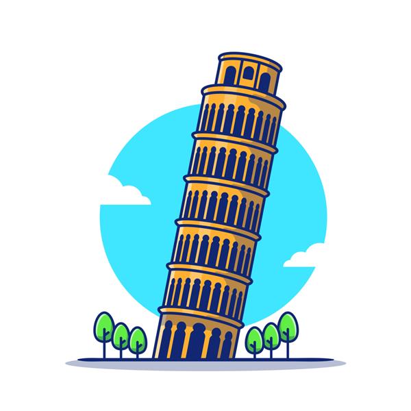 تصویر آیکون کارتونی برج پیزا مفهوم نماد مسافرتی ساختمان معروف جدا شده است سبک کارتونی تخت