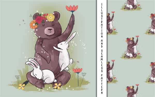 خرس ناز و اسم حیوان دست اموز با گل برای بچه ها