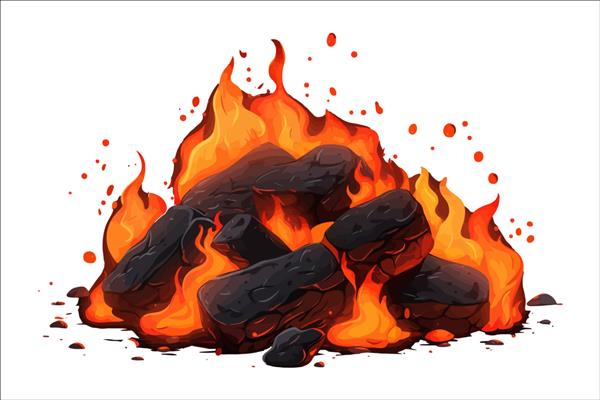 سوزاندن ذغال چوب جدا شده بر روی تصویر وکتور کارتونی پس زمینه