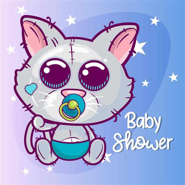 کارت تبریک حمام نوزاد با گربه کارتونی زیبا