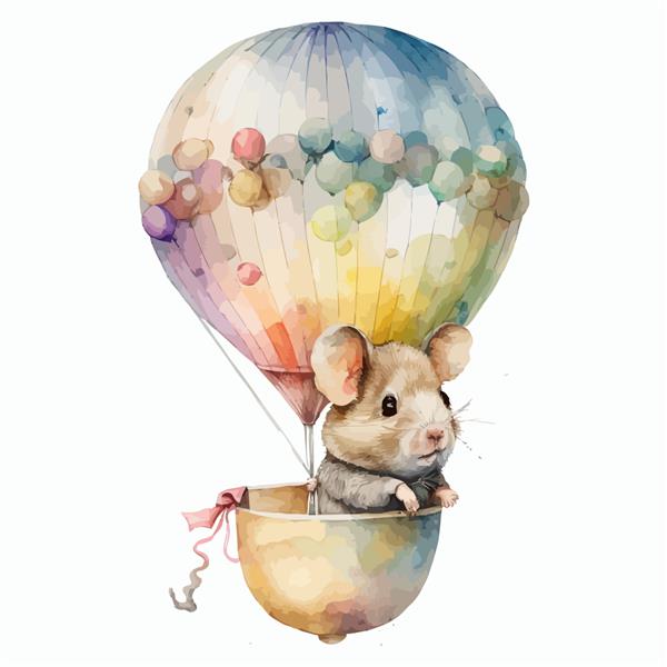 موش در بالون هوا در تصویر برداری جدا شده به سبک سه بعدی