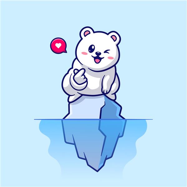 خرس قطبی ناز با علامت عشق روی آیکون وکتور کارتونی یخ تصویر طبیعت حیوانات نماد طبیعت جدا شده