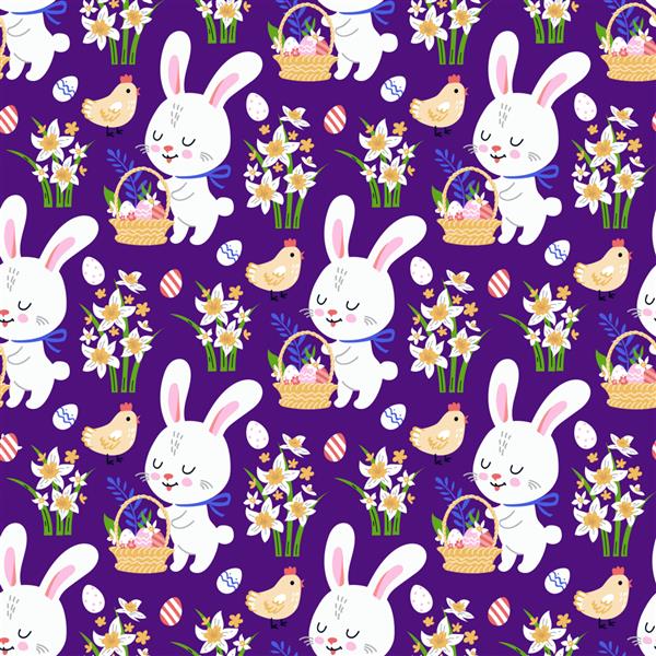 پس زمینه عید پاک بهاری با خرگوش های زیبا برای کاغذ دیواری و طرح پارچه بردار