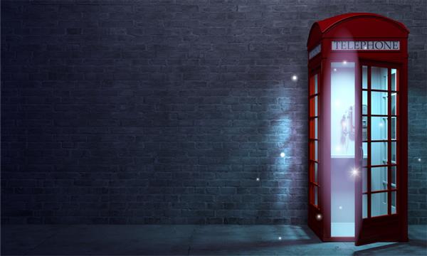 تصویر سه بعدی پورتال غرفه تلفن جادویی قرمز انگلیسی دری به دنیای دیگر یا درگاهی
