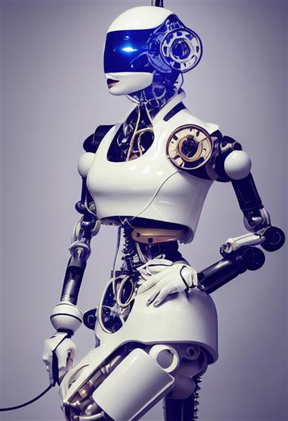 پرتره یک ربات آینده نگر یک فانتزی انتزاعی هنری سایبرپانک مفهوم یک ربات مدرن