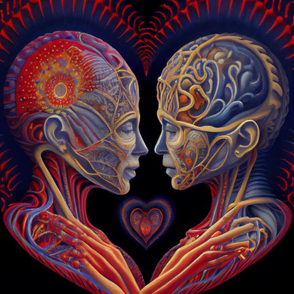 یک زوج روانگردان رنگارنگ عاشق شکل قلب تصویر سوررئال انتزاعی
