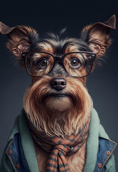 سگ هیپستر با پوشیدن لباس و عینک سگ پرتره مولد ai