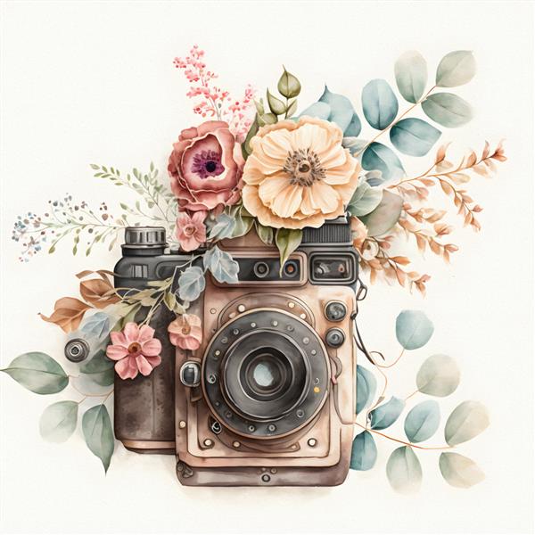 دوربین یکپارچهسازی با سیستمعامل در گل و گیاه از دوربین عکاسی دستی می تواند به عنوان لوگوی چاپی برای کارت های دعوت عروسی تصویر آبرنگ استفاده شود
