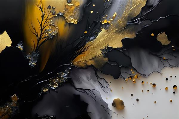 نقاشی پس‌زمینه هنری سیال انتزاعی لوکس با جوهر الکل طلای سیاه