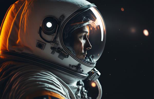 یک چهره فضانورد فضایی با نمایه جانبی کلاه ایمنی مولد