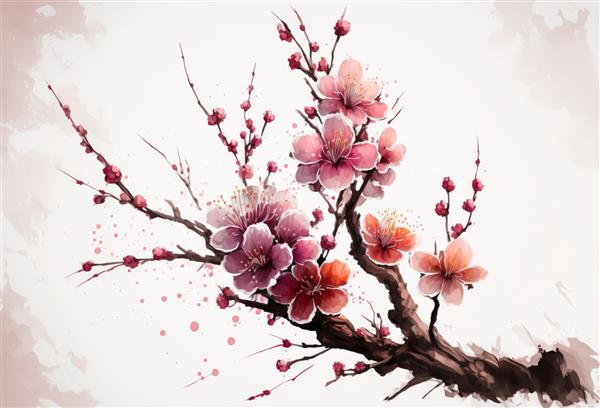 بهار آبرنگ شکوفه گیلاس ساکورا مولد ai