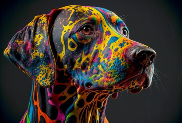 یک سگ دالماسی بامزه با الگوی خز چند رنگ متمایز مولد ai
