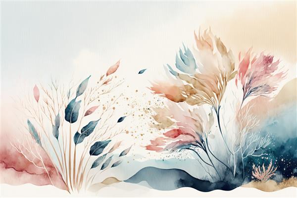 چاپ گل و برگ آبرنگ زیبا برای دکوراسیون شما برای تبریک کارت پستال و ایجاد پوستر