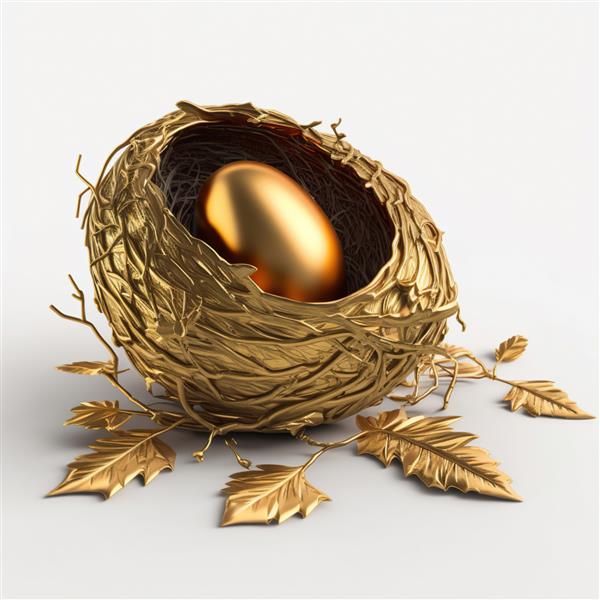 تخم مرغ طلایی براق زیبا در لانه پرنده تخم مرغ طلایی در لانه مولد ai
