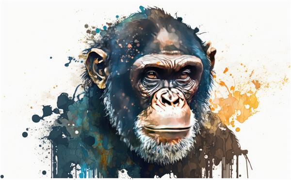نقاشی آبرنگ از شامپانزه تصاویر آبرنگ برای بچه ها به سبک کارتونی کمک تولید شده است