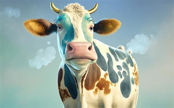 تصاویر آبرنگ گاو برای بچه ها به سبک کارتونی کمک تولید شده است