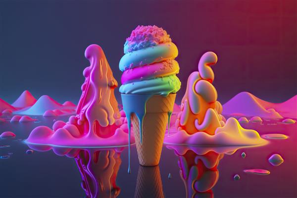 بستنی در رنگ های نئون مولد ai