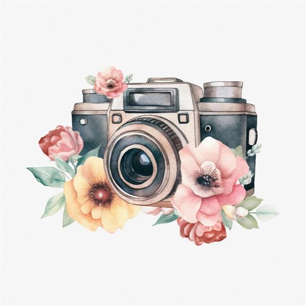 دوربین یکپارچهسازی با سیستمعامل در گل و گیاه دوربین عکاسی دستی را می توان به عنوان لوگوی چاپی برای کارت های دعوت عروسی آبرنگ استفاده کرد