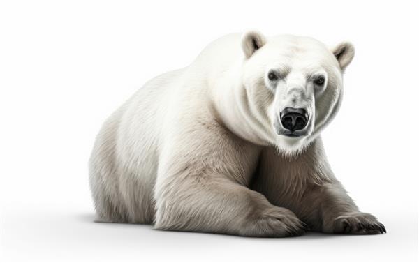 یک خرس قطبی سفید در پس زمینه سفید گرافیک زمستانی با کمک خرس قطبی تولید شده است