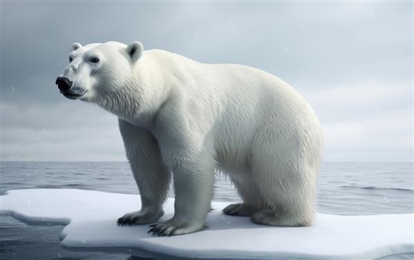 گرافیک زمستانی یک خرس قطبی سفید در پس‌زمینه قطب شمال برفی با کمک خرس قطبی تولید شده