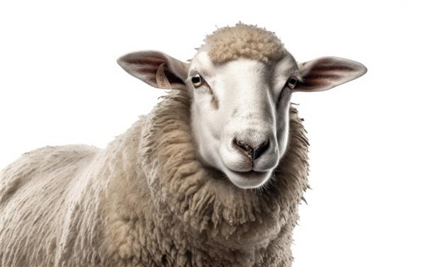 یک گوسفند سفید جدا شده بر روی یک پس‌زمینه سفید حیوانات اهلی مزرعه دام تولید می‌شوند