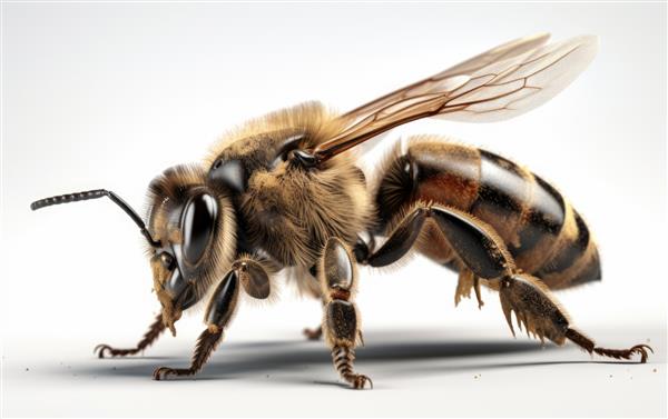 یک زنبور از نمای نزدیک جدا شده روی پس‌زمینه سفید کمک زنبور عسل ایجاد شد