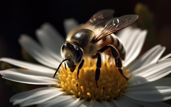 یک زنبور نزدیک جدا شده روی یک گل عسل عسل تولید شد