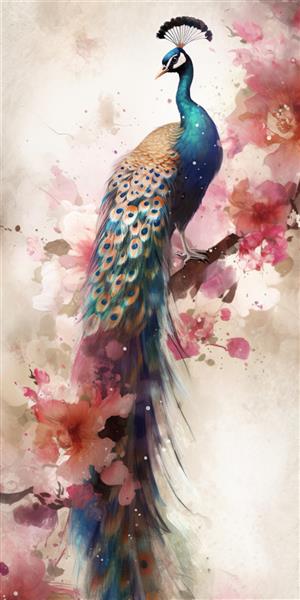 پوستر آبرنگ گل های طاووس زیبا در پس زمینه سفید