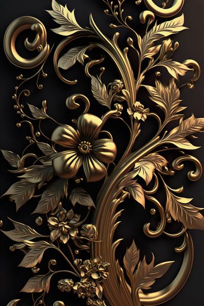 الگوی بدون درز پرنعمت گل مشکی و طلایی به سبک شرقی تصویر Ai