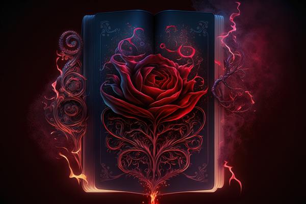 یک کتاب جادویی با یک تصویر رز زیبا جادویی خارق العاده اسرارآمیز جادوی Ai