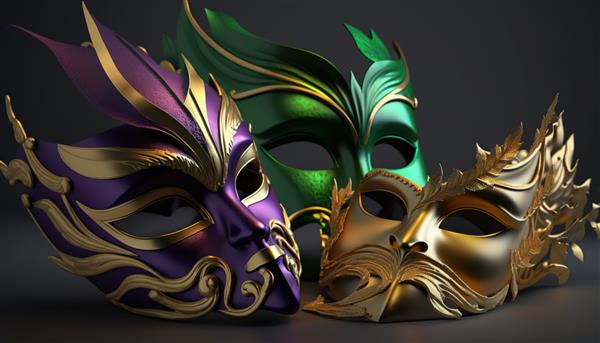 ماسک ماردی گراس بنفش سبز و طلایی زیبا با طراحی برای کارناوال برزیل کارناوال شاد کارناوال برزیل آمریکای جنوبی