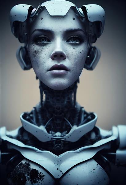 پرتره یک ربات آینده نگر یک مفهوم فانتزی انتزاعی سایبرپانک هنری از یک ربات مدرن