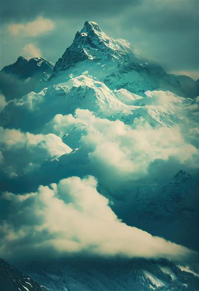 کوه های باستانی زیبا در میان ابرها و مه