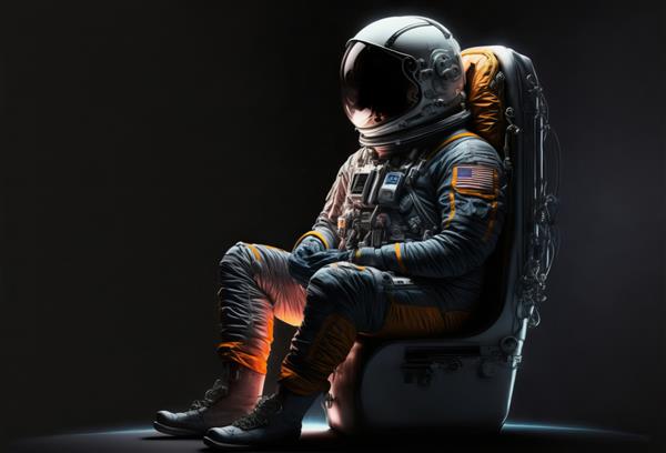 یک فضانورد فضایی که در داخل یک موشک فضایی نمای مولد او نشسته است