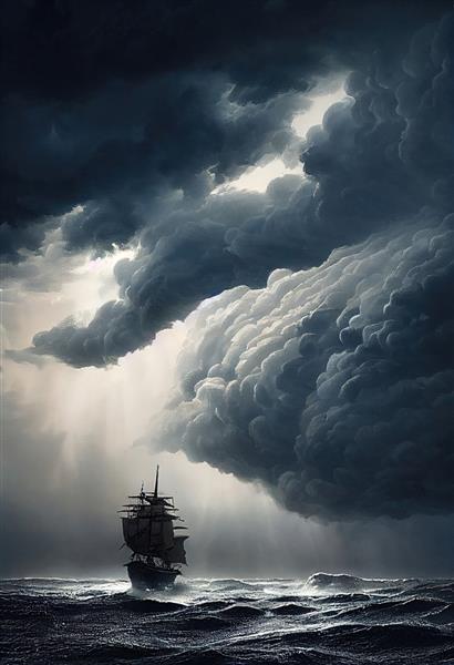 طوفان دریایی با ابرها و بادهای قوی منظره طوفان در دریا