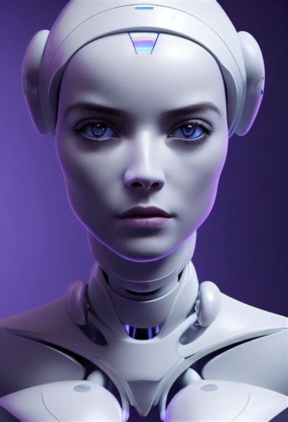 پرتره یک ربات زن آینده نگر یک فانتزی انتزاعی هنری سایبرپانک