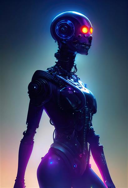 پرتره یک ربات زن آینده نگر یک فانتزی انتزاعی هنری استیمپانک