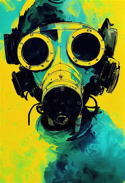 یک بازمانده استالکر با لباس محافظ و ماسک گاز قدیمی بازمانده از جنگ هسته ای